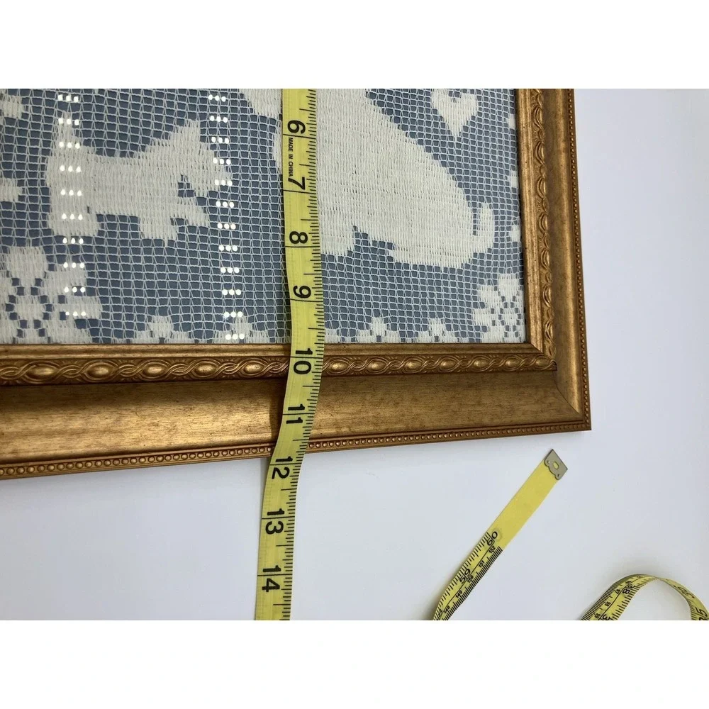 Vtg. Framed Doily Scottie Dog Scottish Terrier Puppy Hearts Wall Hanging Cottage